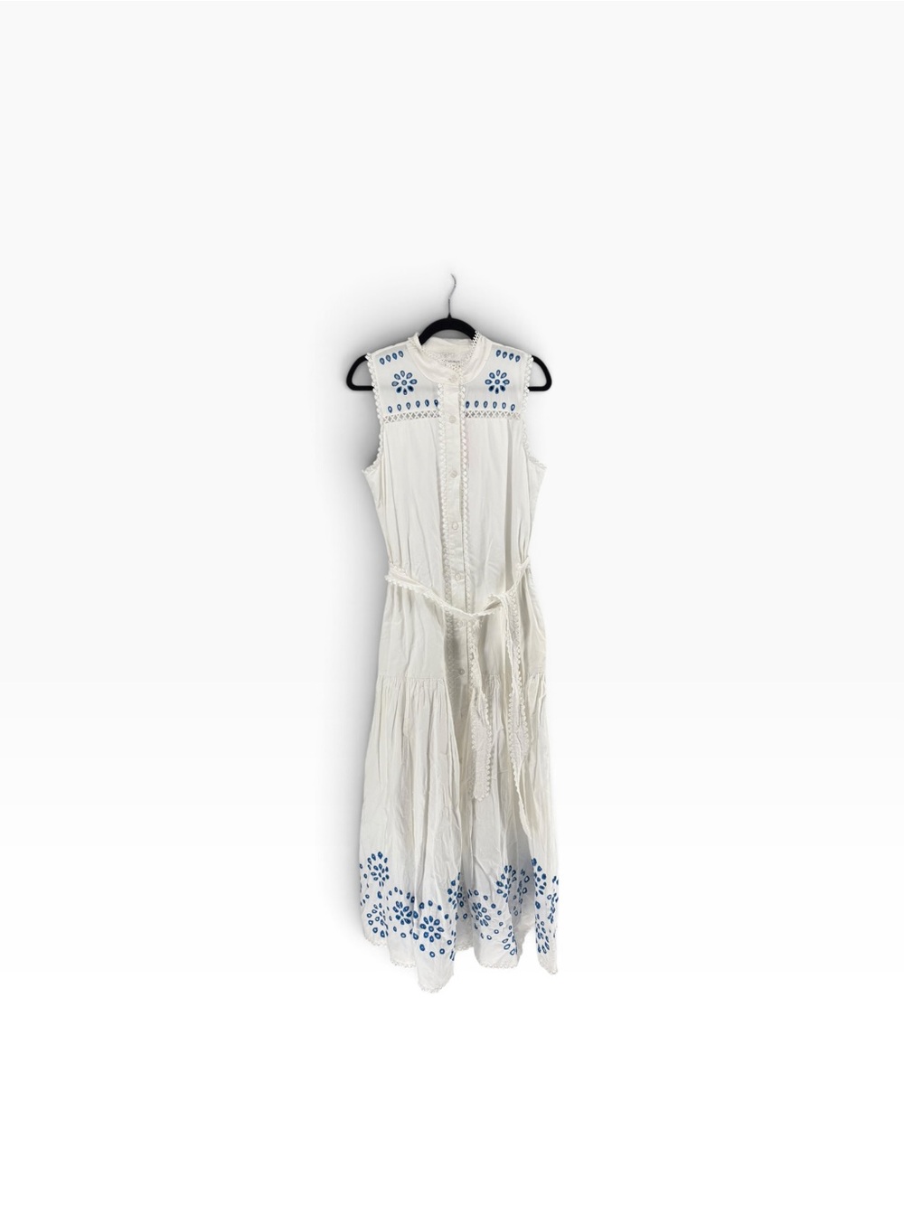 New AVEC LES FILLES Sleeveless White Maxi Dress with Blue Embroidered SIZE 12 - Picture 2 of 6
